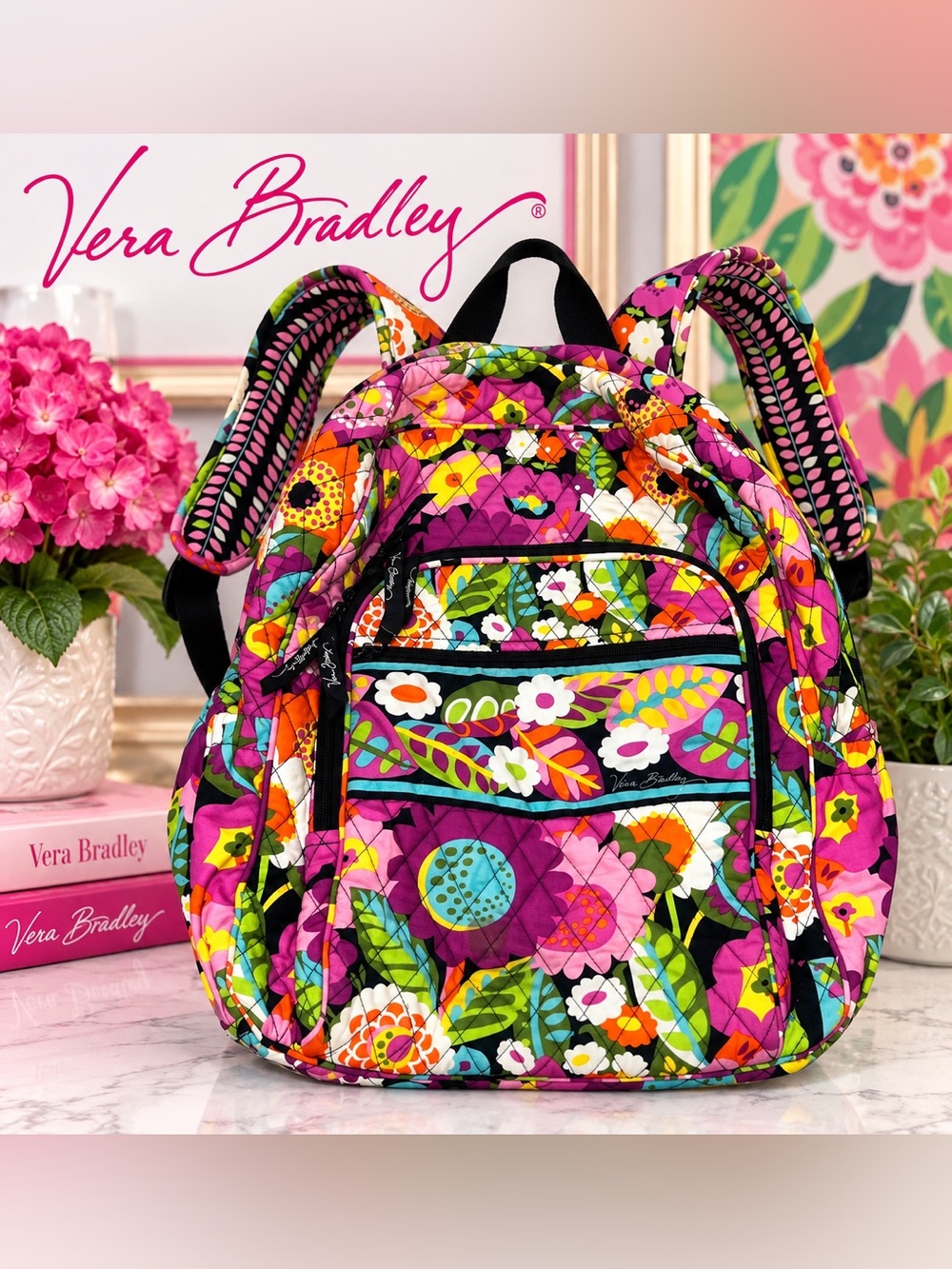 Vera Bradley Campus Backpack Va Va Bloom Quilted Cotton Retired Floral